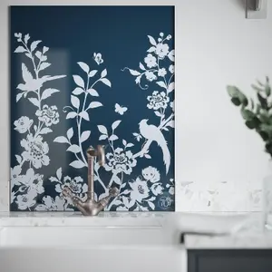 Laura Ashley Oriental Garden Midnight Seaspray Special Edition Glass Kitchen Self Adhesive Splashback 600 x 750mm