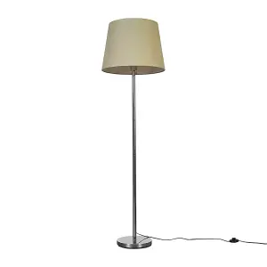 ValueLights Modern Polished Chrome Metal Standard Floor Lamp With Beige Tapered Shade - Includes 6w LED Bulb 3000K Warm White