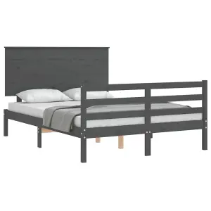 Berkfield Bed Frame with Headboard Grey 140x190 cm Solid Wood