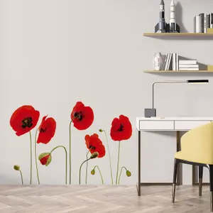 Walplus Red Poppy Flowers theme Wall Stickers Mural Decal