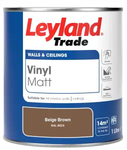 Leyland Trade Vinyl Matt Walls & Ceilings Emulsion Paint Beige Brown (RAL 8024) 1L