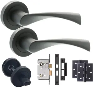 Astrid Twist Design Matt Black Finish Door Handles On Rose with Ball Bearing Hinges Bathroom Handle - GG