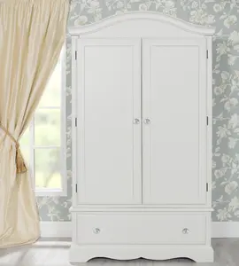 Romance Double Wardrobe With Drawer and Crystal Handles - Antique White