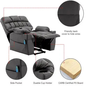 Large Faux Leather Electric Massage Recliner Chair with Cup Holders