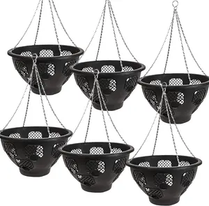 Trendi Easy Filling Hanging Baskets/Planters Black 15"/ Indoor Outdoor Garden Porch Decoration With Chain 46cm (6)