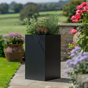 50cm Zinc Matte Black Tall Square Planter