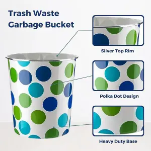 MantraRaj Plastic Waste Paper Basket Bin Pack Of 2 Round Waste Basket Trash Can Lightweight Recycling Rubbish Bin 7.7L (Blue Dot)