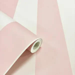 Pink White Stripe Wallpaper Feature Wall Smooth Finish Retro Kids Girls Bedroom