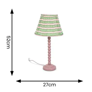 ValueLights Bobbles Rose Pink Bobbin Table Lamp with Pink Aztec Pleated Shade - LED Bulb Included