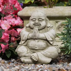 Content Buddha Stone Statue Reconstituted Oriental Monk Outdoor Garden Ornament