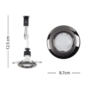 ValueLights Pack of 6 Modern Black Chrome Recessed GU10 Ceiling Downlights - Complete with 5W GU10 Cool White LED Bulbs