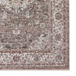 Grey Traditional Abstract Bordered 10mm Thick Rug For Bedroom, Dining Room, Easy to Clean Abstract Rug-60cm X 230cm