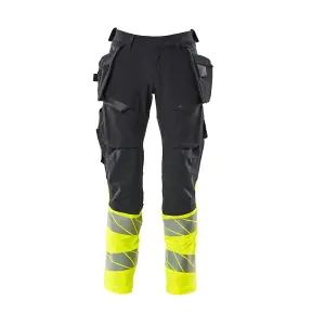 Mascot Accelerate Safe Trousers with Holster Pockets - Dark Navy/Hi-Vis Yellow   (38.5) (Leg Length - Short)