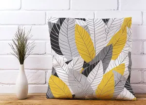 Yellow Grey Feather Leaves Cushions 45cm x 45cm