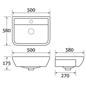 White Stone 500mm L x 500mm W White Ceramic Rectangular Sink with Overflow