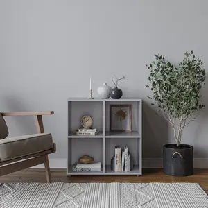 URBNLIVING 4 Cube Grey Wooden Bookcase Shelving Display Shelves Storage Unit Wood Shelf Without Door