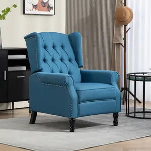 HOMCOM Manual Reclining Armchair Recliner with Footrest Blue