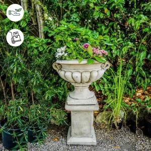 Very Large Stone Cast Garden Urn and Plinth