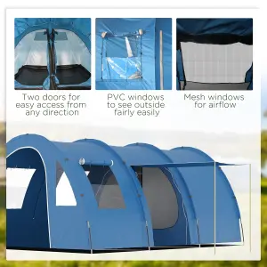 Outsunny 5-6 Man Family Tent Camping Tent with Two Room, Floor & Carry Bag