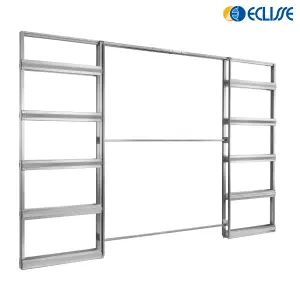 ECLISSE Double Sliding Pocket door kit  838+838x1981mm, Primed White Jambs for 100mm Finished Wall Thickness, 2xHandle sets