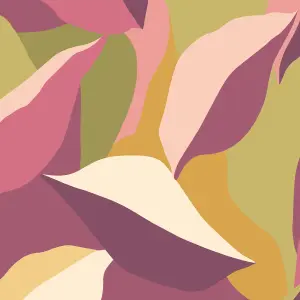 Hoopla Walls Leafy Patchwork Plum & Olive Smooth Matt Wallpaper