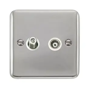 Curved Polished Chrome Satellite And Isolated Coaxial 1 Gang Socket - White Trim - SE Home