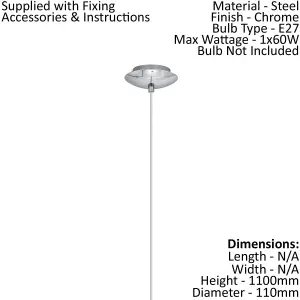 Pendant Ceiling Light Chrome Plated Clear White Glass Opal Shade Matt Bulb E27 1x60W