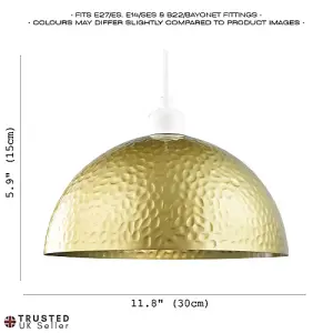 Contemporary Satin Gold Metal Pendant Lighting Shade with Hammered Domed Shape