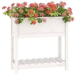 Berkfield Planter with Shelf White 82.5x34.5x81 cm Solid Wood Pine