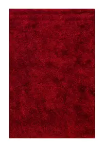 Red Plain Shaggy Handmade Plain Sparkle Rug for Bedroom & Living Room-120cm X 170cm