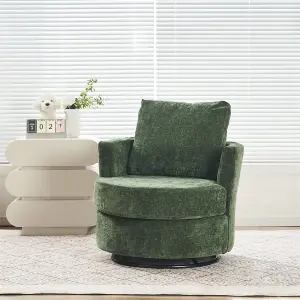 Chenille Swivel Armchair with Back Cushion Pillow Thick Foam Pad, Green