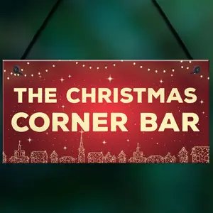 Red Ocean Christmas Corner Bar Novelty Bar Sign For Home Gin Wine Cocktail Gift Hanging Plaque