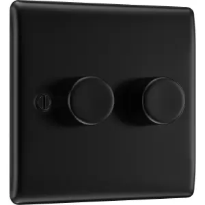 BG Nexus Metal Matt Black 200W Double Dimmer Switch, 2-Way Push On/Off, Trailing Edge