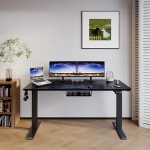 Hieronymus Electric Height Adjustable T-Shape Standing Desk Black / Black / 122 x 160 x 60 cm