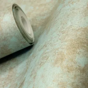 Galerie Julie Feels Home Teal Shimmery Plain Texture Wallpaper Roll