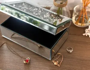 Silver Mirror Jewellery Box With Crushed Diamantes