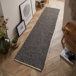 Handmade Modern Plain Wool Easy to Clean Textured Charcoal Rug for Living Room & Bedroom-200cm X 290cm