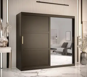 Ramiro II Contemporary 2 Sliding Door Wardrobe 9 Shelves 2 Rails Black Matt (H)2000mm (W)2000mm (D)620mm