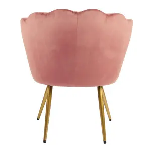 Flora Accent Chair with Petal Back Scallop Armchair in Velvet - Dark Pink