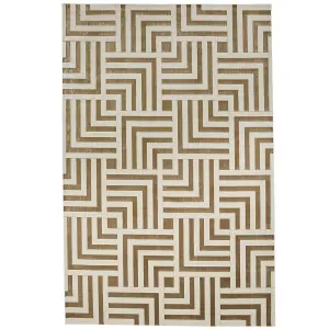 Gold Easy to clean Chequered , Geometric Modern Rug for Living Room, Bedroom - 160cm X 230cm