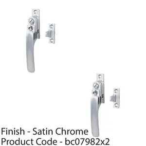 2 PACK - Locking Casement Window Fastener Handle with Night Vent 16 x 60mm Satin Chrome