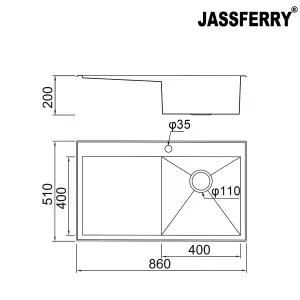 JASSFERRY 16 Gauge Stainless Steel Kitchen Sink, Inset Handmade Left Hand Drainer