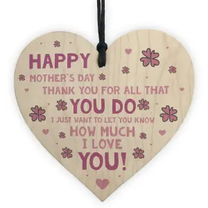 Cute Mothers Day Gift For Mum Nan Grandma Nanny Wooden Heart Gift For Her