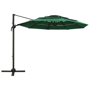 Berkfield 4-Tier Parasol with Aluminium Pole Green 3x3 m