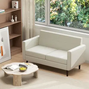 HOMCOM Modern Upholstered Fabric Loveseat Sofa for Living Room, Cream