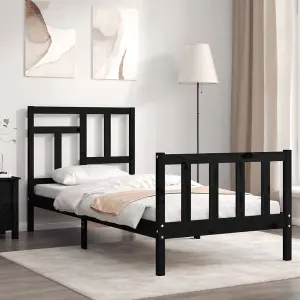 Berkfield Bed Frame with Headboard Black 90x200 cm Solid Wood