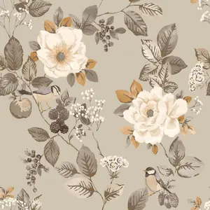 Belgravia Bramble Floral Beige Luxury Wallpaper Matt Finish Modern Living Room, Bedroom, Hallway, Feature Wall Beige - 2301