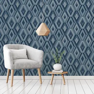 Fine Decor Shard Geo Blue & Silver Wallpaper FD42608