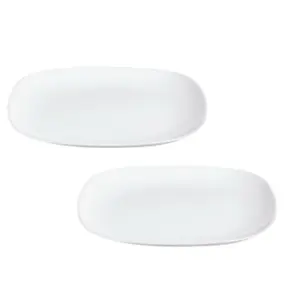 URBNLIVING 24cm Width White Opal Glass Serving Plates Set of 2