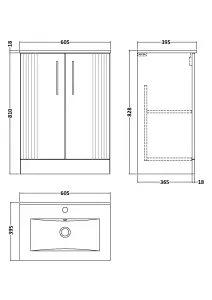 Retro 2 Door Floor Standing Vanity Unit with Minimalist 1 Tap Hole Ceramic Basin - 600mm - Satin Grey - Balterley